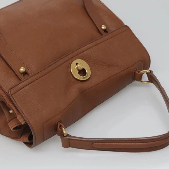 SAINT LAURENT Muse Toe Hand Bag Leather Brown Gold Auth 126997 - Picture 7 of 16